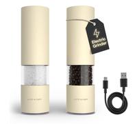 LARS NYSØM Molinillo de Sal y Pimienta Eléctrico | Molinillos Automáticos de Acero Inoxidable con Mecanismo Cerámico Ajustable | Set de Molinillos Recargables por USB con Luz LED (Almond Beige)
