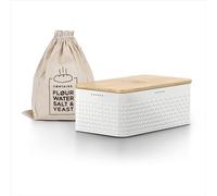 LARS NYSØM Panera I Recipiente para Pan con Bolsa incluida Hecha de Lino I Caja de Pan con Tapa de bambú Adaptable como Tabla de Cortar (Pure White)