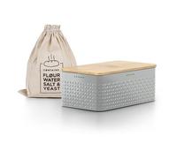 LARS NYSØM Panera I Recipiente para Pan con Bolsa incluida Hecha de Lino I Caja de Pan con Tapa de bambú Adaptable como Tabla de Cortar (Ash Gray)