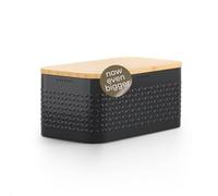 LARS NYSØM Panera - Paneras para Guardar El Pan - Metal Caja de Pan | 34.5x18.5x15.8cm Acero Inoxidable Paneras - Tapa de Bambú Adaptable como Tabla de Cortar - con Almohadillas Antideslizantes