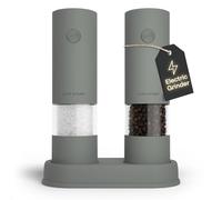 LARS NYSØM Set de Molinillos de Sal y Pimienta Eléctricos | Molinillos Automáticos con Molino de Cerámica Ajustable | Molino de Especias a Pilas (Ash Gray)