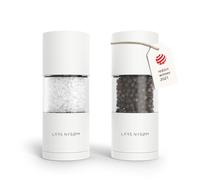LARS NYSØM Set de Molinillos de Sal y Pimienta en Acero Inoxidable con Mecanismo de Cerámica Ajustable 2 Piezas I Set de Molinillos de Especias de Diseño Manual (Pure White)
