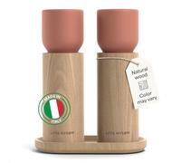 LARS NYSØM Set de molinillos manuales y bandeja en madera - Molino sal/pimienta con muelas cerámicas ajustables - Elegante diseño de haya para cocina o mesa (Brick Red)