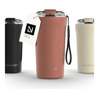 LARS NYSØM Taza Térmica Café 500ml - Aislante Vaso Termo Cafe para Llevar | Termo Cafe para Llevar de Acero Inoxidable - 4h Caliente 8h Frío Prueba de Fugas Bebida Caliente y Té - Correa y Tapa Tritan