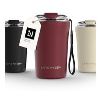 LARS NYSØM Taza térmica café para llevar con correa y Tapa Tritan | Termo Café de 0,38 litros con aislante | Travel mug de acero inoxidable a prueba de fugas (Berry Red, 380ml)