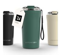 LARS NYSØM Taza térmica café para llevar con correa y Tapa Tritan | Termo Café de 0,5 litros con aislante | Travel mug de acero inoxidable a prueba de fugas (Pine Green, 500ml)