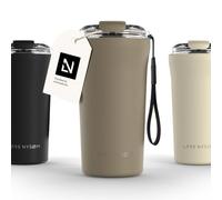 LARS NYSØM Taza térmica café para llevar con correa y Tapa Tritan | Termo Café de 0,5 litros con aislante | Travel mug de acero inoxidable a prueba de fugas (Taupe Brown, 500ml)