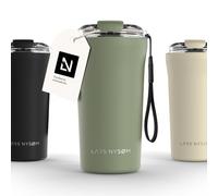 LARS NYSØM Taza térmica café para llevar con correa y Tapa Tritan | Termo Café de 0,5 litros con aislante | Travel mug de acero inoxidable a prueba de fugas (Sage Green, 500ml)