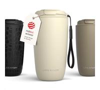 LARS NYSØM Taza térmica café para llevar con correa y Tapa Tritan | Termo Café de 0,5 litros con aislante | Travel mug de acero inoxidable a prueba de fugas (Almond Beige, 500ml)