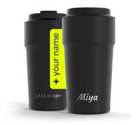 LARS NYSØM Vaso térmico para café para llevar personalizado 380 ml | Travel mug de acero inoxidable 0,38 ltiros con grabado | Vaso térmico antigoteo como regalo con nombre (Carbon Black, 500ml)