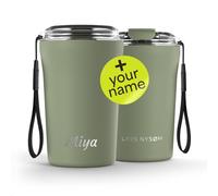 LARS NYSØM Vaso térmico para café para llevar personalizado 380 ml | Travel mug de acero inoxidable 0,38 ltiros con grabado | Vaso térmico antigoteo como regalo con nombre (Sage Green, 380ml)