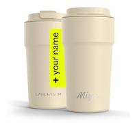 LARS NYSØM Vaso térmico para café para llevar personalizado 380 ml | Travel mug de acero inoxidable 0,38 ltiros con grabado | Vaso térmico antigoteo como regalo con nombre (Almond Beige, 500ml)