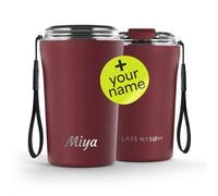 LARS NYSØM Vaso térmico para café para llevar personalizado 380 ml | Travel mug de acero inoxidable 0,38 ltiros con grabado | Vaso térmico antigoteo como regalo con nombre (Berry Red, 380ml)