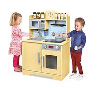 LARS360 Cocina de juguete de madera, cocina infantil para niños, cocina de juegos para niños de madera maciza, incluye accesorios como utensilios de cocina y especias (59,5 x 29,5 x 92 cm)