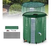 LARS360 Depósito de agua de lluvia plegable de 750 l, con escala, depósito de lluvia con protección contra rebosadero y grifo, depósito de agua de lluvia con rejilla de entrada de agua, inoxidable y
