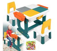 LARS360 Mesa Infantil Multifuncional con Sillas - Grupo de Asiento, Mesa de Construcción y Actividades de Doble Cara para Niños Pequeños (Equipada con Bloques de Construcción)
