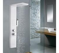 LARS360 Panel de Acero Inoxidable 4 en 1 Con Ducha de Mano, Lluvia, Masaje y Cascada - Sistema Para Cuarto de Baño, Color Blanco