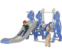 LARS360 Parque infantil 4 en 1, tobogán de juguete con escalera de escalada, juego de parque infantil multifuncional para niños de 1 a 5 años, columpio y canasta de baloncesto, para interior y