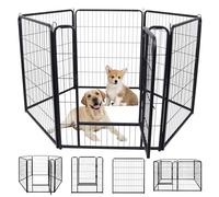 LARS360 Parque para cachorros, 65 x 80 cm, 6 placas de rejilla con puerta, flexible y plegable, para interior y exterior (negro mate)