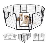 LARS360 Parque para cachorros de 65 x 80 cm, 12 placas de rejilla con puerta, flexible y plegable, para interior y exterior (negro mate)