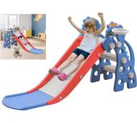 LARS360 Tobogán infantil 3 en 1, tobogán de juguete con escalera de escalada y canasta de baloncesto, tobogán plegable, parque infantil multifuncional para niños de 1 a 5 años, para interior y