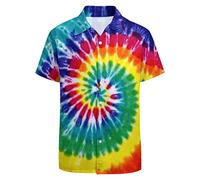 LARSD Camisa de cachemira para hombre de los años 70, camisa vintage con botones florales hippie, ropa de discoteca de los años 60, Teñido tie dye arco iris, Large