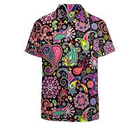 LARSD Camisa de cachemira para hombre de los años 70, camisa floral vintage con botones, ropa hippie, camisa de discoteca de los años 60, estampado de cachemira, 4X-Large