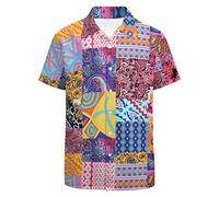 LARSD Camisa de cachemira para hombre de los años 70, camisa vintage con botones florales hippie, ropa de discoteca de los años 60, Rosado Paisley, Medium
