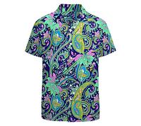 LARSD Camisa de cachemira para hombre de los años 70, camisa vintage con botones florales, ropa hippie de los años 60, camisa de discoteca, Estampado de Cachemira Verde (Green Paisley), Large