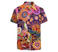 LARSD Camisa de cachemira para hombre de los años 70, camisa vintage con botones florales, ropa hippie de los años 60, camisa de discoteca, Cachemira roja, Medium