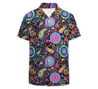 LARSD Camisa de cachemira para hombre de los años 70 camisas vintage con botones florales hippie ropa de discoteca de los años 60, 70s Paisley-2, XX-Large