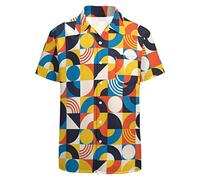 LARSD Camisa hawaiana casual con botones para hombre, manga corta, camisa de fiesta estampada Funky Aloha Beach Shirt, amarillo (Yellow Square), 3X-Large