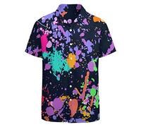 LARSD Camisa Hawaiana de los Años 80 y 90 para Hombre, Vintage Retro de Playa, Discoteca de Neón Divertida para Fiesta, Morado Splash, X-Large