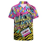 LARSD Camisas de los años 80 para hombre de los años 90, camisa vintage retro hawaiana de playa, camisa de discoteca de neón divertida camisa de fiesta, Regreso a los años 80, X-Large