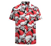LARSD Camisas de los años 80 para hombre, camisa con botones de los años 90, camisa vintage retro hawaiana, camisa de playa de neón para discoteca, camisa divertida para fiesta, Calavera de Navidad,