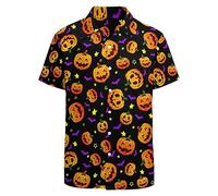 LARSD Camisas de los años 80 para hombre, camisa con botones de los años 90, camisa vintage retro hawaiana, camisa de playa de neón para discoteca, camisa divertida para fiesta, Halloween Pumpkin,