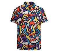 LARSD Camisas de los años 80 para hombre - Camisa de fiesta divertida con botones de los años 90 vintage retro hawaiana para playa, neón disco, X-Large
