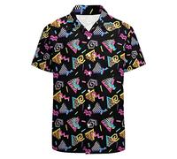 LARSD Camisas de los años 80 para hombre - Camisa de fiesta divertida con botones vintage retro hawaiana para playa, discoteca de neón, 80s 90s Black, Large