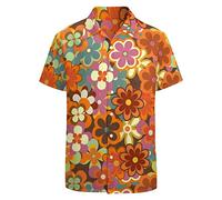 LARSD Camisas de los años 80 para hombre de los años 90, camisa vintage retro hawaiana de playa, camisa de discoteca de neón divertida camisa de fiesta, Hippie Floral, Medium