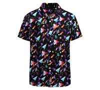LARSD Camisas de los años 80 para hombres de los años 90 camisa con botones vintage retro hawaiana camisa divertida de neón para fiesta de discoteca, 80s 90s Flag, Medium