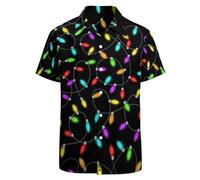 LARSD Camisas de los años 80 para hombres de los años 90 camisa con botones vintage retro hawaiana camisa divertida de neón para fiesta de discoteca, Luz de Navidad., X-Large