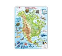 Larsen A32 América del Norte, Mapa físico con Animales, edición en Alemán, Puzzle de Marco con 66 Piezas