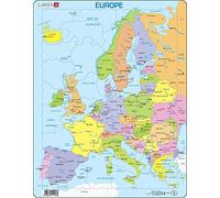 Larsen A8 Mapa político de Europa para los niños más pequeños, edición en Francés, Puzzle de marco con 37 piezas
