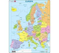 Larsen A8 Mapa político de Europa para los niños más pequeños, edición en Holandés, Puzzle de Marco con 37 Piezas