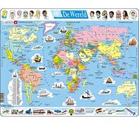 Larsen K1 El Mapa político Mundial, edición en Holandés, Puzzle de Marco con 107 Piezas