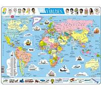 Larsen K1 El mapa político mundial, edición en Sueco, Puzzle de marco con 107 piezas