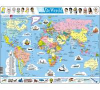 Larsen K1 El Mapa político Mundial, edición en Holandés, Puzzle de Marco con 107 Piezas
