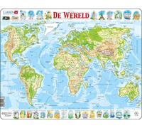 Larsen K4 El Mapa físico del Mundo, edición en Holandés, Puzzle de Marco con 80