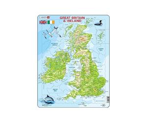 Larsen K5 Mapa físico de Gran Bretaña e Irlanda, edición en Inglés, Puzzle de Marco con 80 Piezas