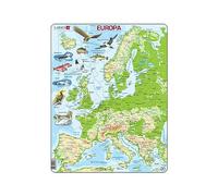 Larsen K70 Mapa físico de Europa, edición en Alemán, Puzzle de Marco con 87 Piezas